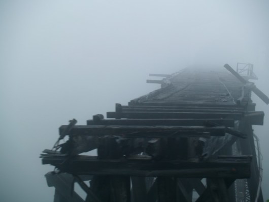 A ghost bridge to nowhere...looking even more ghostly in the clouds